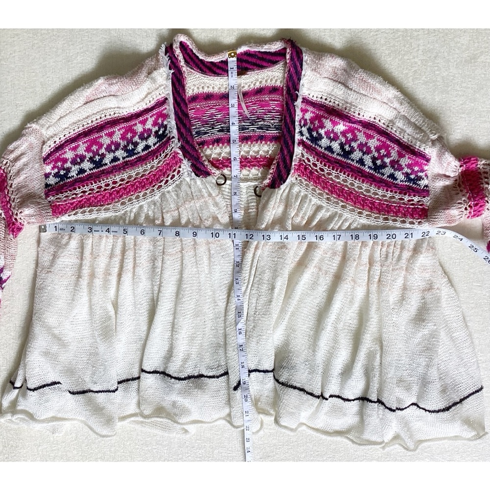 Free People Dreamland Knit Cardigan Womans Small Ivory Pink Balloon Sleeves - Picture 14 of 14